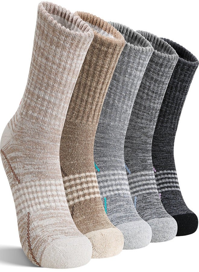 Sandsuced Merino Wool Hiking Socks Thermal Warm Winter Cozy Outdoor Crew Socks 5 Pairs Gift Stocking Stuffers for Women Men(Black/Khaki/Gray,M) - Image 1